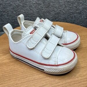 Converse All Star Baby Toddler Shoes White Red Hook/Loop Low Top Sneakers Size 5